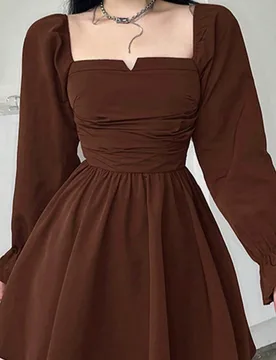 Vestido corto de manga larga y unicolor con cintura ceñida para mujer, para invierno M - Shein - FashionsVida