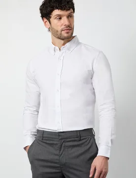 Men's White Oxford Long Sleeve Shirt Size: Large - White - Size: L - Burton - FashionsVida