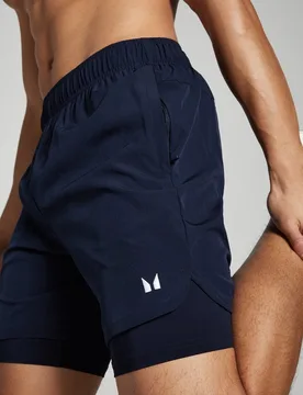 Pantalón corto de entrenamiento 2 en 1 para hombre de - marino - S - MP - FashionsVida