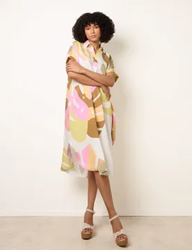 Vibrant Oversized Shirt Midi Dress - ONE / MULTI - female - Blue Vanilla - FashionsVida
