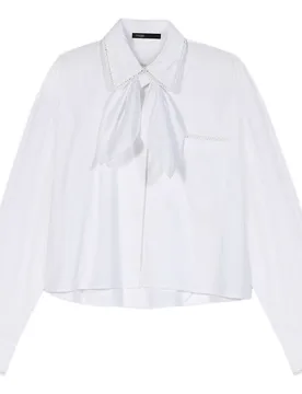 Camisa de mujer de algodón con cuello croquet, encaje y lazo desmontable - Maje - FashionsVida