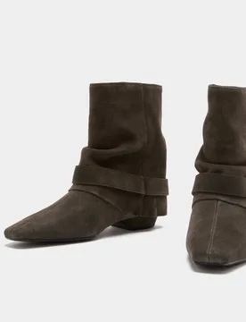 Suede Buckle Slouch Block Heel Ankle Boots Dark Grey female - M&S - FashionsVida