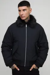 Herren Tall Bomberjacke mit Kunstfellkragen in Regular Fit Black Größe Medium