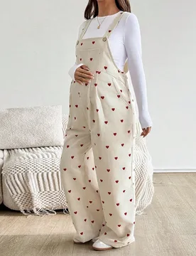 Mono informal con estampado de corazón y bolsillos para embarazadas L - Shein - FashionsVida