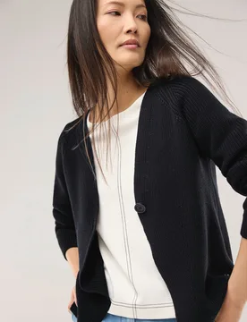 Strickjacke in Patentstrick, normale Größen, Farbe Schwarz, 46, aus reiner Baumwolle schöner Patentstrick Damen - Walbusch - FashionsVida