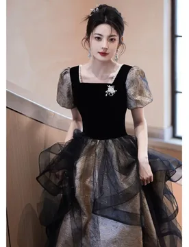 A light luxury and niche black puffy piano performance host coming-of-age dress - Aliexpress - FashionsVida