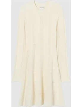 Vestido corto de punto skater con manga larga y volantes - CLAUDIE PIERLOT - FashionsVida