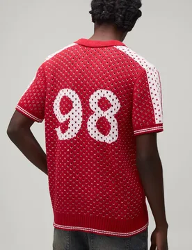 Herren Normal Geschnittenes Poloshirt Mit V-Ausschnitt, Fußball-inspiriertem Offenem Strickmuster Red Größe Large - boohooMAN - FashionsVida