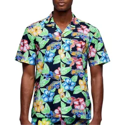 Camicia A Maniche Corte Floreale All Over Black 2XL