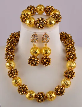 Beautiful nigerian beads costume necklace crystal ball bead gold plated african jewelry set 1-6JSQ-02 - Aliexpress - FashionsVida