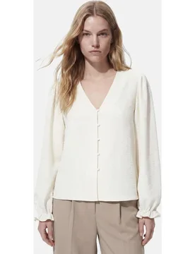 Blusa con escote de pico y manga larga de mujer - Pieces - FashionsVida