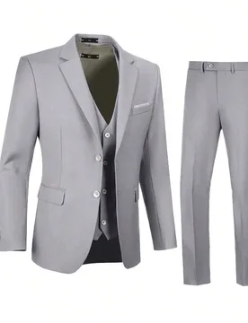 Traje de caballero para hombre, estilo sencillo y ajustado, de 3 piezas con blazer, chaleco y pantalones, para negocios, boda, fiesta y baile de gradu - Shein - FashionsVida