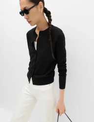 Crew Neck Button Through Cardigan Black female