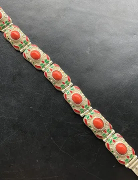 Vintage Enamel Link Bracelet Women Ethnic Red Oval Stone Inlaid Bangle Retro Colorful Floral Pattern Bracelet Bohemian Jewelry G - Aliexpress - FashionsVida