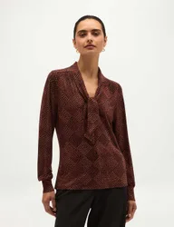 Printed Tie Neck Blouse Black Mix female