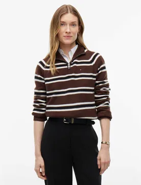 Pure Wool Striped Half Zip Jumper Brown Mix female - Tommy hilfiger - FashionsVida