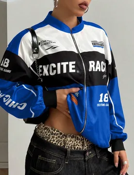 Chaqueta bomber con caída en los hombros y diseño de contraste de color y letras para ropa de Año Nuevo S - Shein - FashionsVida