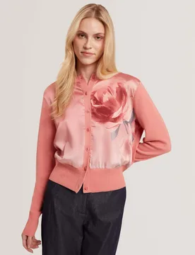 Pure Cotton Floral Crew Neck Cardigan Coral female - Ted baker - FashionsVida