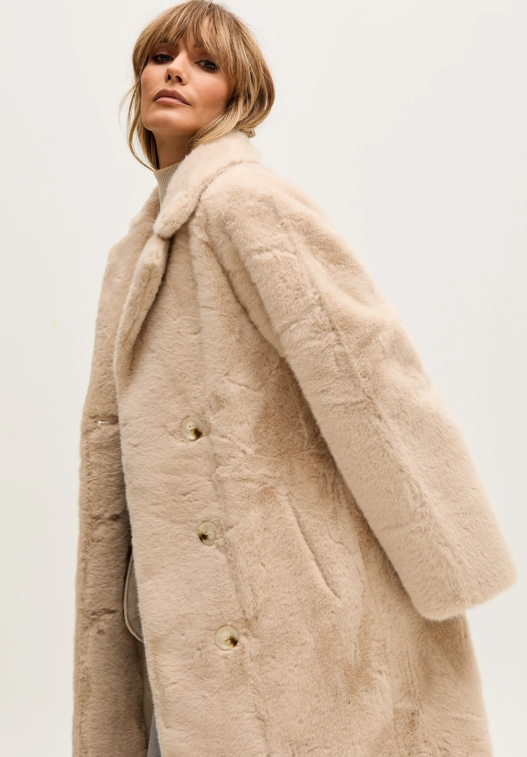 Emma Longline Faux Fur Coat In Cream - S/M - Lily and Lionel London Limited - FashionsVida