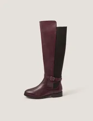 Leather Knee High Boots Burgundy female