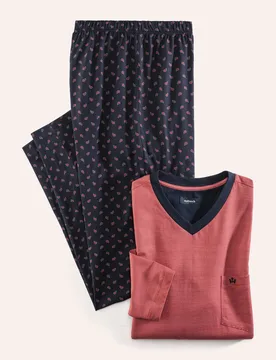 V-Pyjama Maritim, , Farbe Rot, 62/64, atmungsaktive Baumwolle leicht & bequem Herren - Walbusch - FashionsVida