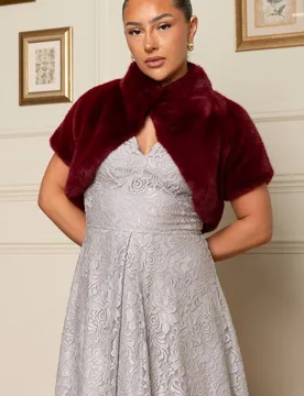 Women's Faux Fur Bolero Jacket in Burgundy Size: 12 - Burgundy - Size: 12 - Jolie Moi - FashionsVida