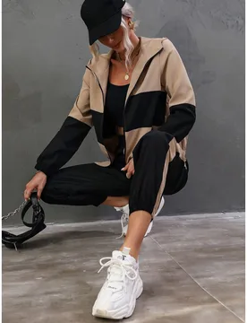 Cazadora de dos tonos con cremallera con capucha con pantalones M - Shein - FashionsVida