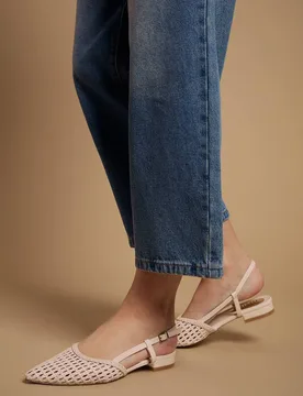 Women's Brandie Woven Slingback Faux Leather Pointed Flat Shoes in Beige Size: 6 - Beige - Size: 6 - OASIS - FashionsVida