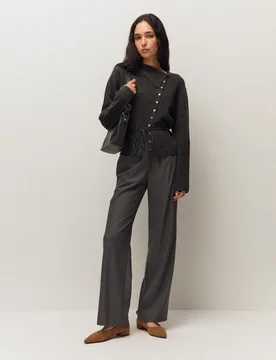 Cárdigan de mujer asimétrico con detalle de cinturón en la cintura - System Action - FashionsVida