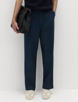 Relaxed Fit Smart Stretch Trousers Dark Navy male - M&S - FashionsVida