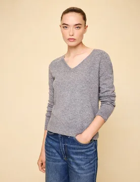 Jersey cuello pico en lana con cashmere de mujer - Easy Wear - FashionsVida