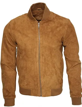 Mens Varsity Soft Suede Bomber Jacket - Tan - Size X-Small - Infinity Leather - FashionsVida