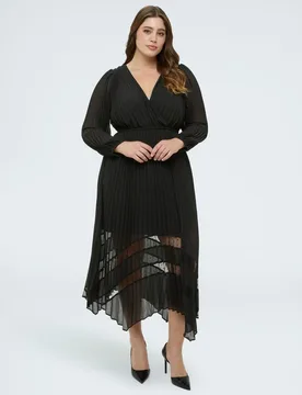 Vestido midi dream en georgette plisado dobladillo asimétrico - Fiorella Rubino - FashionsVida