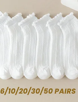 Pares de calcetines cortos blancos para mujer, calcetines casuales versátiles y lindos para primavera/verano y todas las estaciones, calcetines de pu - Shein - FashionsVida