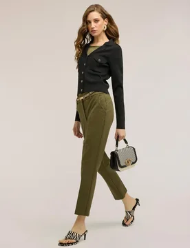 Chaqueta de mujer de punto corta dos bolsillos aplicados en el pecho con solapa y botón - Motivi - FashionsVida