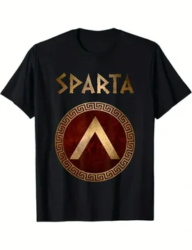 Ancient Greek Spartan Shield-Red&Golden Spartan Lambda Graphic design-100% cotton O-neck short sleeve printed men's T-shirt - Aliexpress - FashionsVida