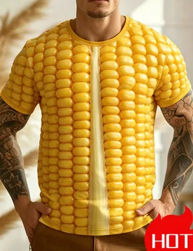 Men's Yellow Corn Korean Lettuce T-Shirt 3D Printed Short Sleeve Vegetable Fruit Breathable Round Sleeve Casual T Shirt for Man - Aliexpress - FashionsVida