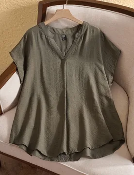 Blusa casual de manga corta de murciélago con cuello en V y talla grande, para verano, vacaciones, estilo bohemio para mujer, primavera 5XL - Shein - FashionsVida