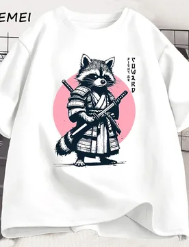 Fight Me Coward Vintage Samurai Raccoon T Shirt Japanese Cat Funny Graphic T-shirt Cotton Short Sleeve O Neck Tees Mens Clothing - Aliexpress - FashionsVida