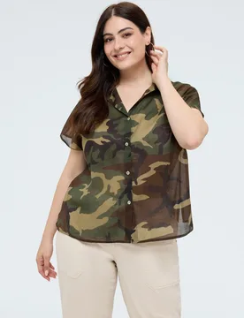 Camisa de mujer camuflaje de algodón cierre con botones en la parte delantera - Fiorella Rubino - FashionsVida