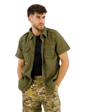 Camicia A Maniche Corte Vintage Olive S - Brandit - FashionsVida