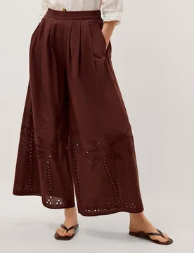 Pure Cotton Wide Leg Trousers Brown female - Monsoon - FashionsVida
