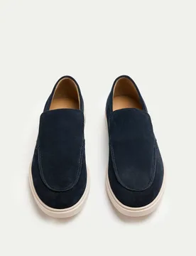 Wide Fit Suede White Sole Slip On Loafers Dark Navy male - Autograph - FashionsVida