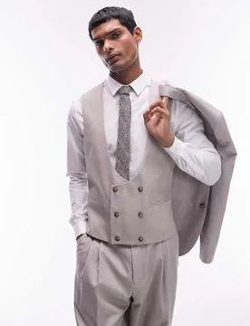 Mens Slim Linen Blend Waistcoat In Stone - Size 36 (Chest) - Topman - FashionsVida