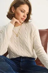 Womens Sweater With Hair Braid Pattern - Cream - Size Small/medium