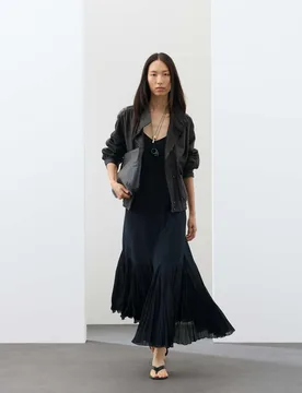V-Neck Pleat Detail Maxi Slip Dress Dark Navy female - Autograph - FashionsVida