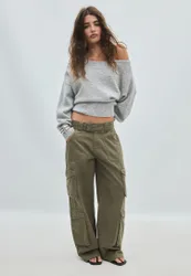 Strickpullover mit U-Boot-Ausschnitt und weichem Griff Grau Melange L