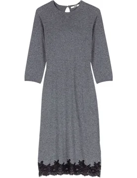 Vestido midi ajustado de lana con encaje - Maje - FashionsVida