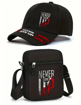 Set de 1 pieza/2 piezas de Gorra de béisbol y Bolso bandolera con estampado de lema motivacional "Nunca te rindas", Moda callejera para deportes al a - Shein - FashionsVida