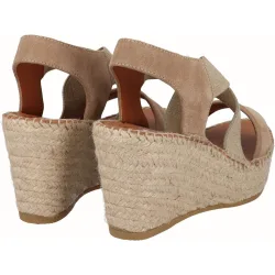Sandalias de cuña de mujer de piel con elásticos